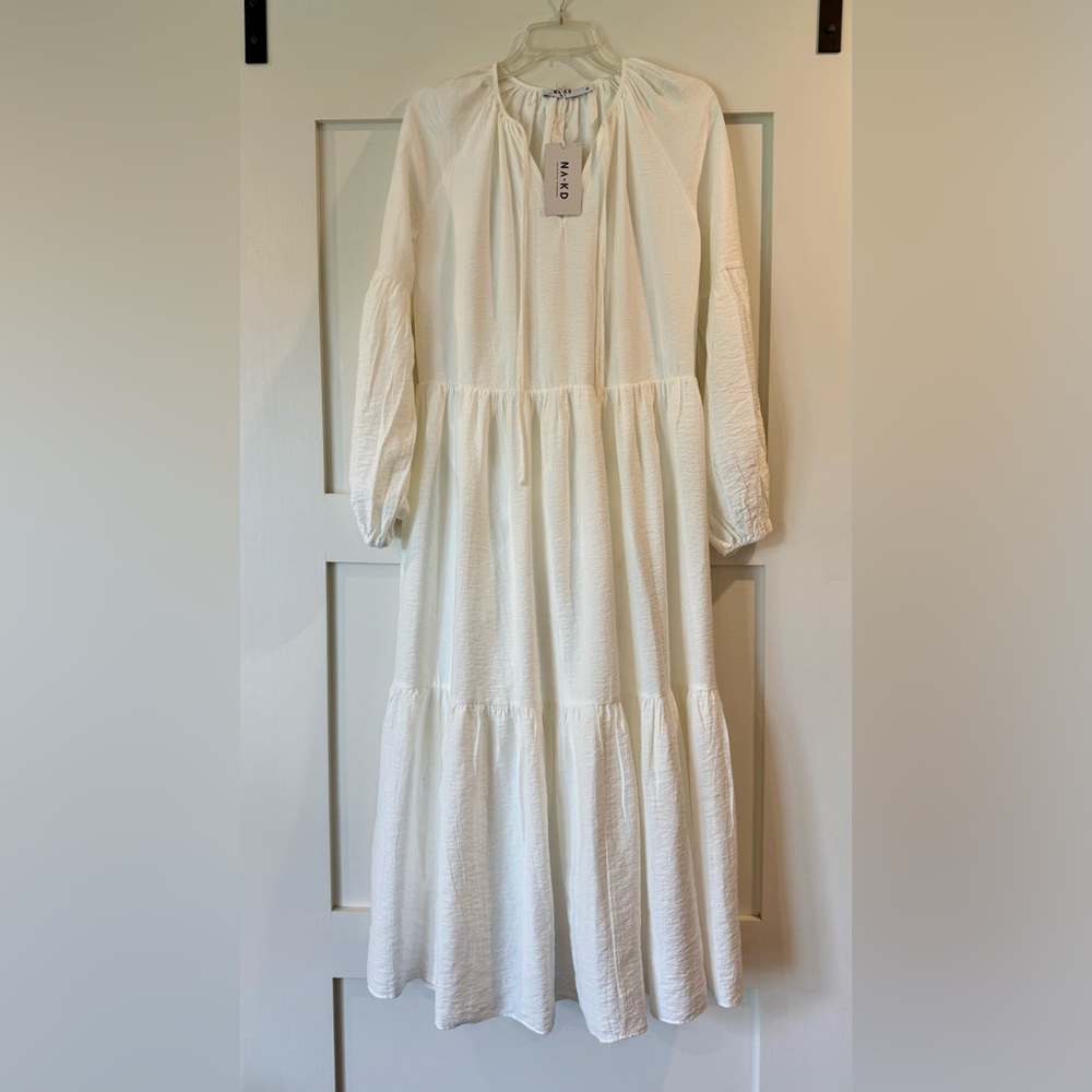White Tiered Long Sleeve Maxi Dress